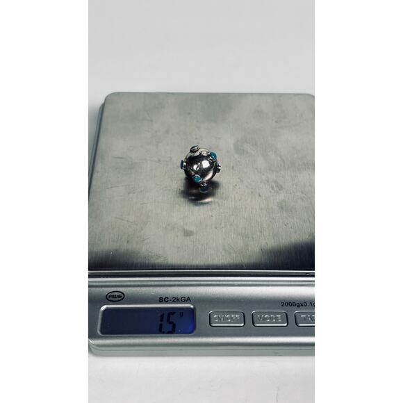 Sterling Silver and Turquoise Sputnik Ball Charm Pendant 5/8" - Picture 5 of 5